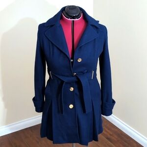 Michael Kors| Sapphire Blue Wool Blend Belated Coat With Pockets